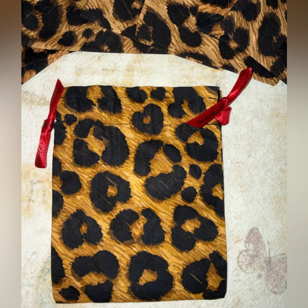 1 Brighton Leopard Print Drawstring Bags Pouch with Red Ribbon